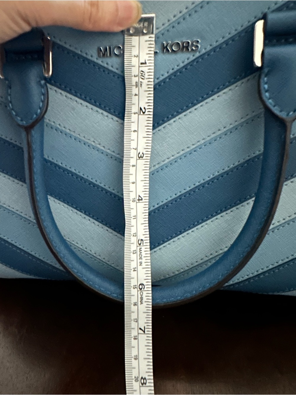 Michael Kors Two-Tone Blue Chevron Satchel - Picture 7 of 11